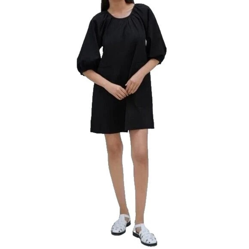 Everlane Seersucker Puff Sleeve A Line Mini Dress Black Women S‎ Casual Travel